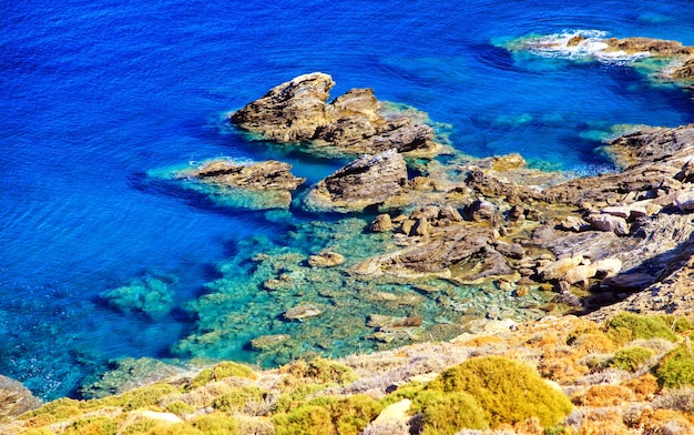 Eau bleue cristalline dans la mer au pays méditerranéen