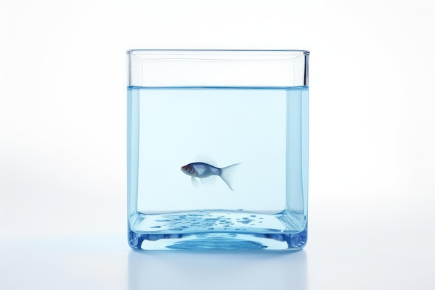 L'eau bleue dans un réservoir transparent isolée sur un fond blanc