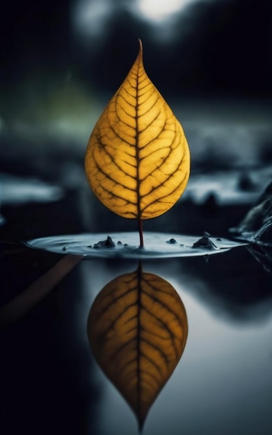 Photo l'eau bleue de la feuille jaune