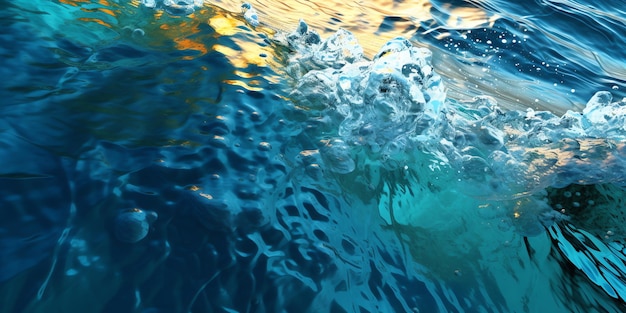 Une eau bleue avec un ours blanc nageant dans l'océan