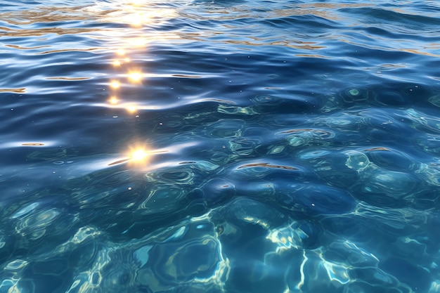 Une eau bleue avec le soleil se reflétant dessus