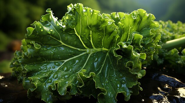 Photo l'eau de chou vert tombe sur les feuilles