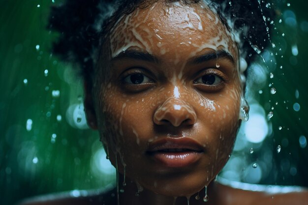 Photo l'eau de coco utilisée dans un masque de soin de la peau à base d'ingrédients naturels