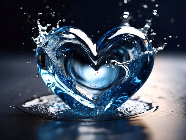 L'eau coule liquide bleu éclaboussure formes de cœur fond de l'élément cœur d'eau