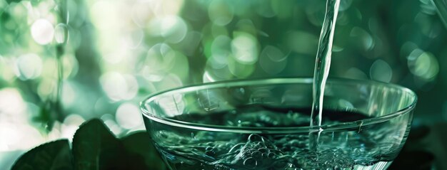 Photo l'eau cristalline est versée dans un bol de verre