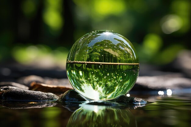 Photo eau cristalline de noix de coco verte sous les palmiers générative ia