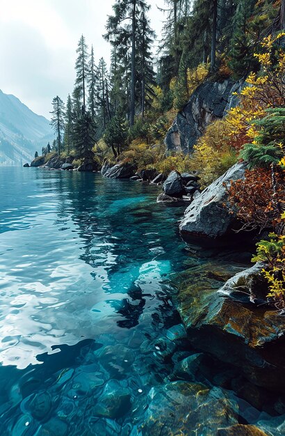 l'eau dans le grand lac dans le style de la montagne