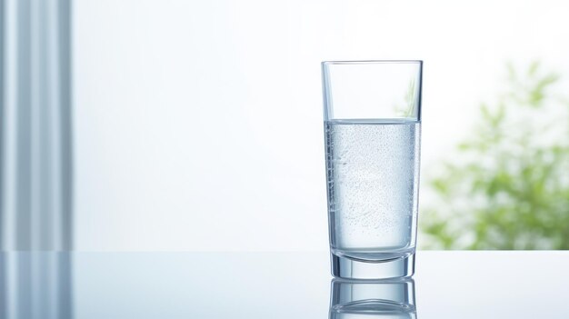 Eau dans un verre transparent sur une table en bois IA générative