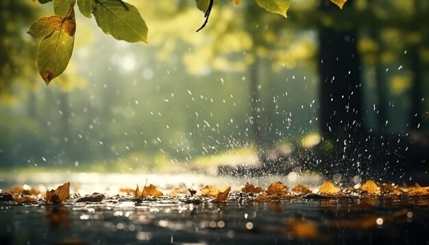 Photo l'eau éclaboussant les arbres de la pluie d'automne