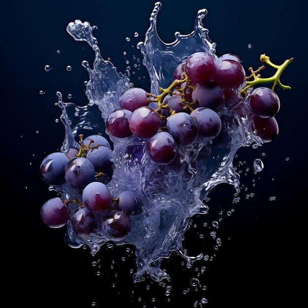 Photo l'eau éclaboussée sur les raisins bleus raisins bleus frais