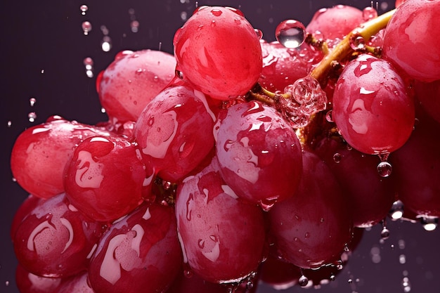L'eau éclaboussée sur les raisins rouges frais sur le rouge