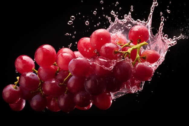 L'eau éclaboussée sur les raisins rouges frais sur le rouge