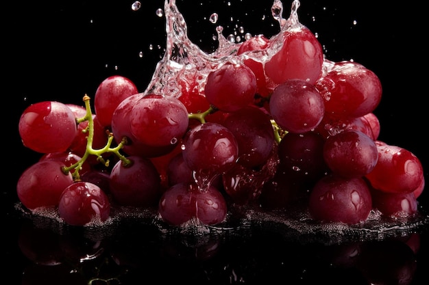 L'eau éclaboussée sur les raisins rouges frais sur le rouge