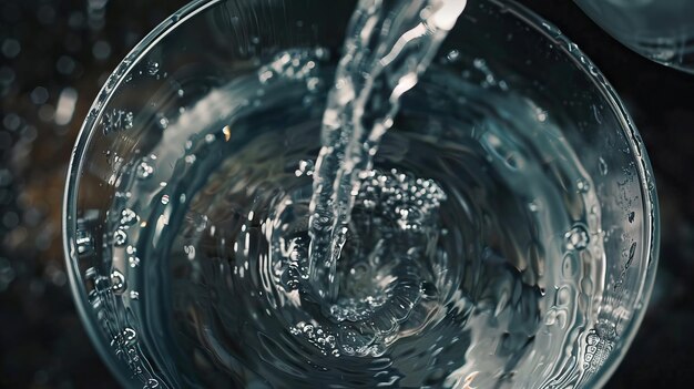 L'eau est versée dans un verre d'une bouteille en plastique.