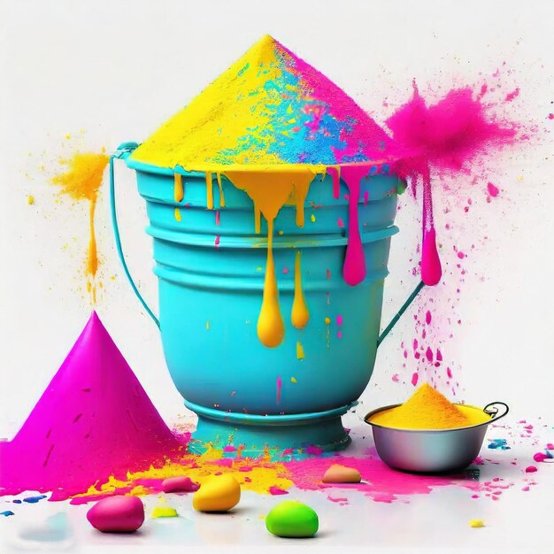 L'eau de Holi picchkar avec un seau en acier coloré