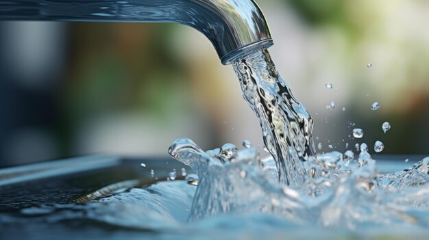 Photo eau minérale de source fraîche pour l'hydratation liquide qui coule gros plan avec fond