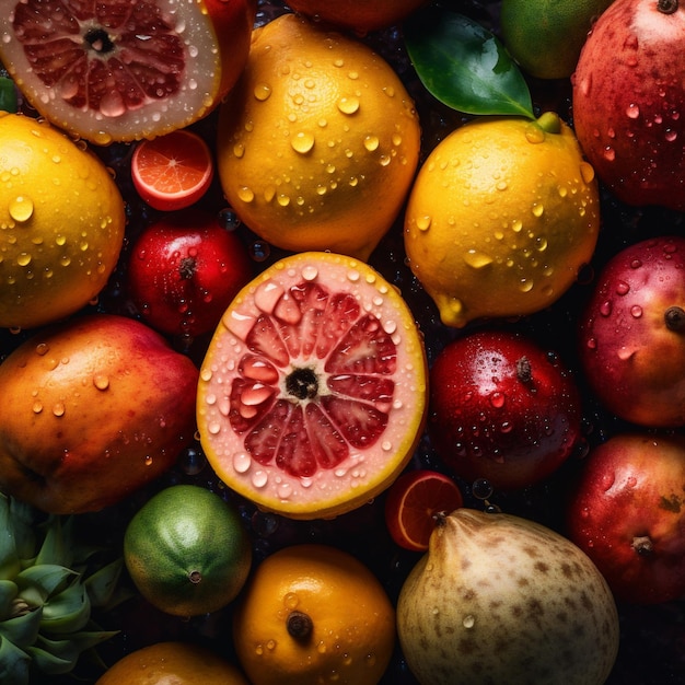 Eau nourriture fond tropical fraise vitamine fruits frais sain goutte vert IA générative