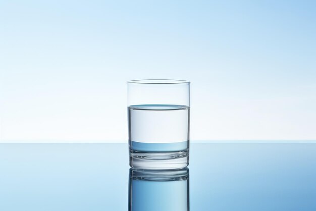 Photo eau potable cristalline dans un verre transparent sur un fond bleu clair copier l'espace minimalisme