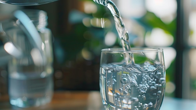 Eau potable purifiée sur la table dans le salon riche en minéraux