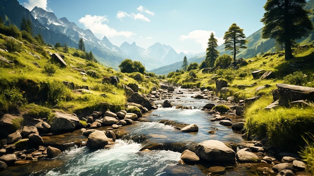 L'eau qui coule dans les montagnes majestueuses un mouvement flou de beauté