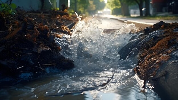 L'eau qui coule dans une rue