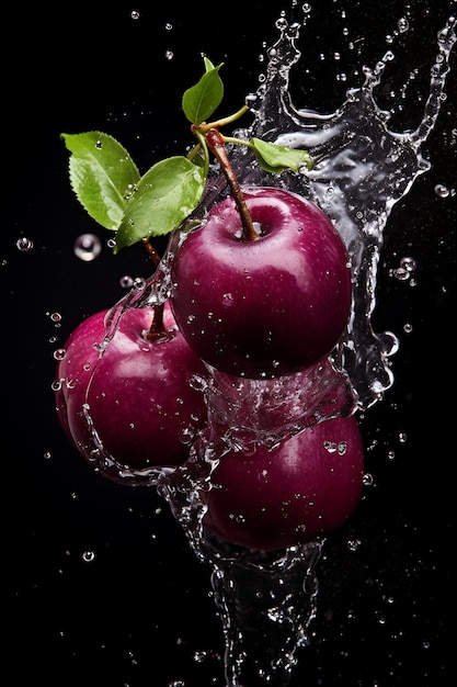 L'eau qui éclabousse la prune Prune fraîche