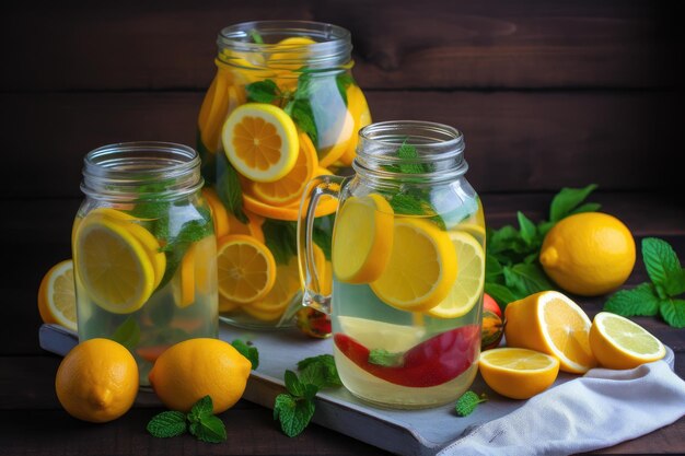 Eau rafraîchissante infusée de fruits avec du citron et de la menthe créée avec une IA générative