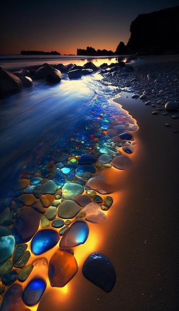 L'eau reflète les couleurs de l'arc-en-ciel.