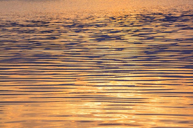L'eau de la rivière avec de petites vagues au coucher du soleil. Texture de surface de l'eau