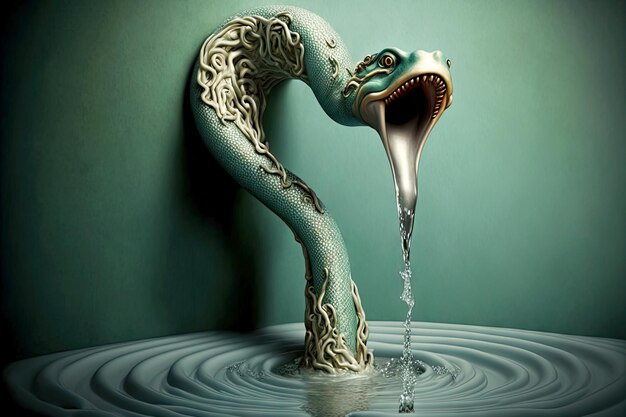 L'eau S'écoule Du Robinet En Forme De Serpent Sous Une Forme