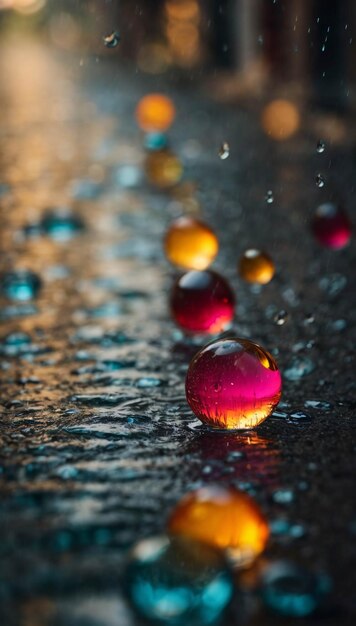 Photo l'eau tombe sur la route pendant les jours de pluie. scène dramatique prise en gros plan. photo urbaine humide