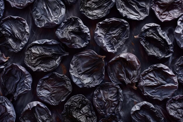 Photo un ébène épanouit un cadre plein de prunes séchées sombres et racornées