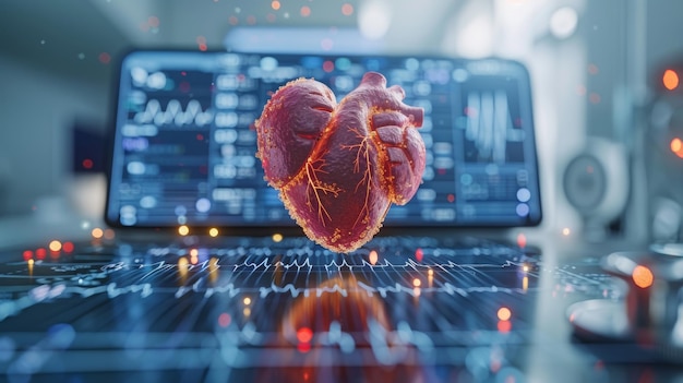 ECG moniteur cardiaque électrocardiogramme avec un blip en forme de cœur et un fond bleu