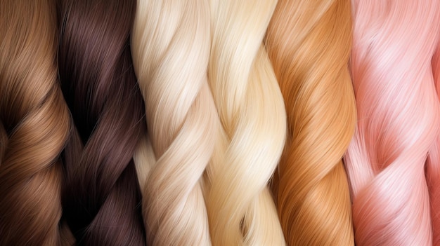 échantillons de cheveux multicolores