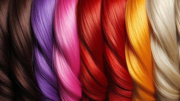 échantillons de cheveux multicolores