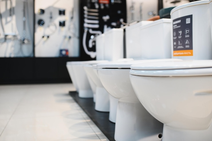 Photo échantillons de produits sanitaires modernes pour la toilette nouvelle toilette moderne dans le magasin de plomberie