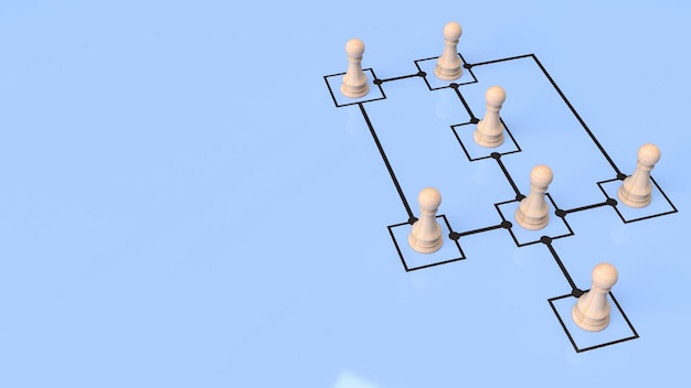 Les échecs en bois sur le diagramme pour le rendu 3d du concept d'entreprise