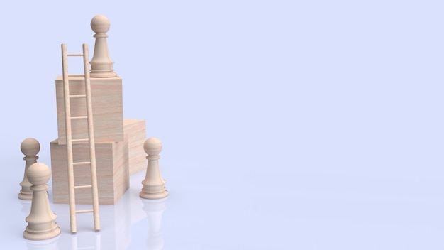 Les échecs et l'escalier sur cube de bois pour le rendu 3d du concept d'entreprise