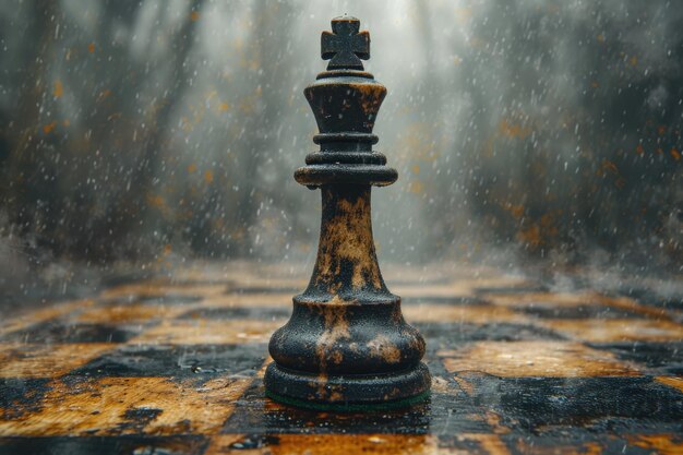 les échecs noirs élégants se dressent sur un travail de conception d'échiquier
