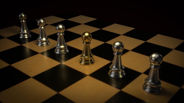 Les échecs d'or et d'argent pour le rendu 3d du concept d'entreprise