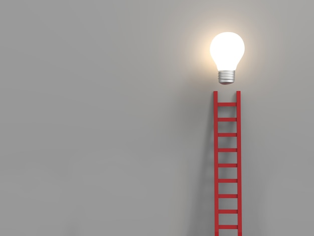 Échelle au concept de réussite avec échelle rouge et ampoule idée