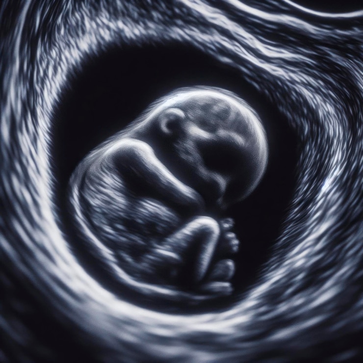 Photo une échographie de l'utérus d'une femme enceinte avec le fœtus visible et mis en évidence ai génératif