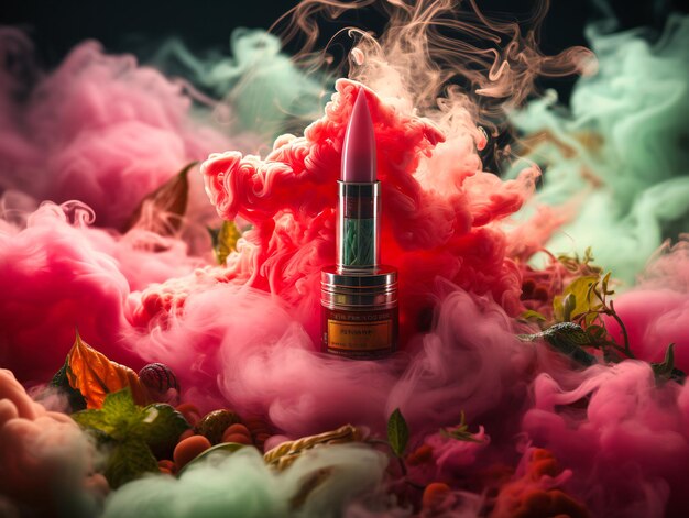 Une ecigarette en vol au dessus de la fumée colorée