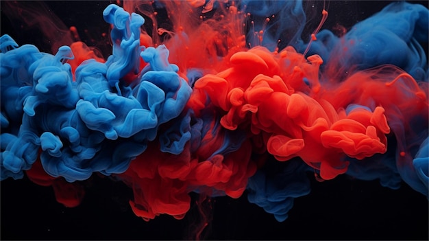 Une éclaboussure bleue et rouge de colorant rouge et bleu est montrée dans cette image.