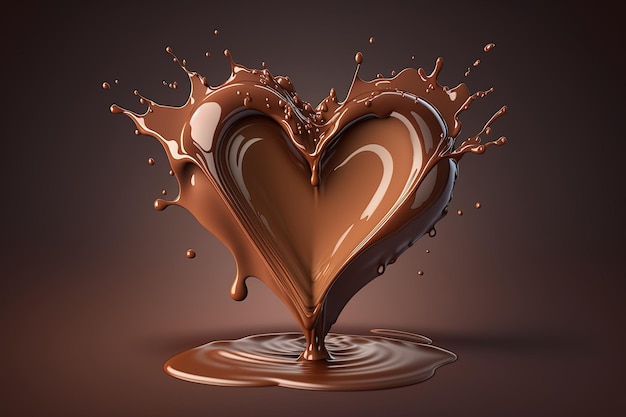 éclaboussure de chocolat en forme de coeur, amour du chocolat isolé sur fond marron