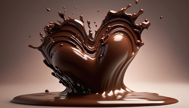 Une éclaboussure de chocolat en forme de coeur à partir de chocolat liquide