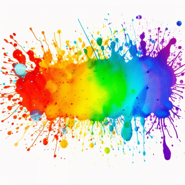 une éclaboussure colorée de couleur arc-en-ciel et quelques gouttes d'eau multicolores