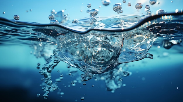 éclaboussure dans l'eau bleue sur la surface de la vague