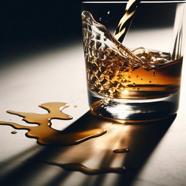 Une éclaboussure dorée de whisky dans un verre générée par l'IA