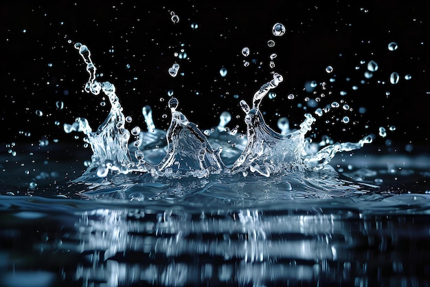 Une éclaboussure d'eau avec un fond noir et un fond noir avec une bordure blanche et un noir